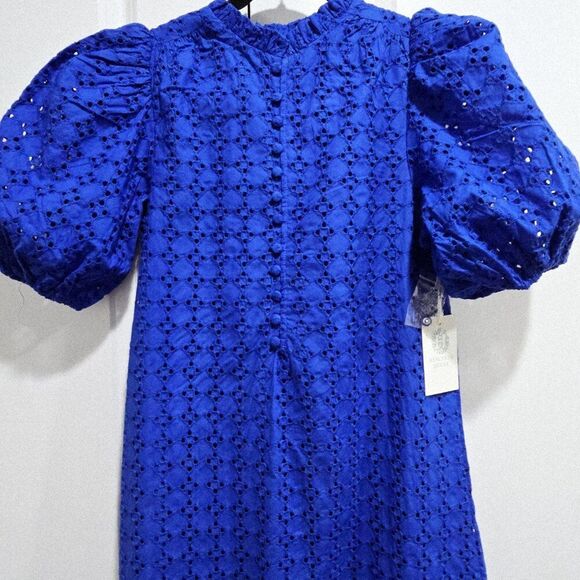 🆕️ Hyacinth House - XXS Tuckernuck Eyelet Midi Tryall Dress In Royal Blue - Picture 7 of 11